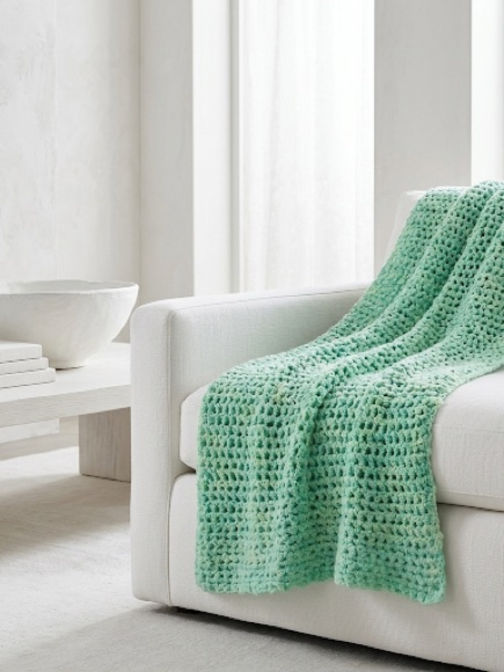 Handmade Mint Green Crochet Afghan Throw 46x44 Grandma Loves Me